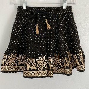 NWT Raga Anthropologie Nuria Black Gold Foil Beading Boho Mini Skirt Size‎ Small